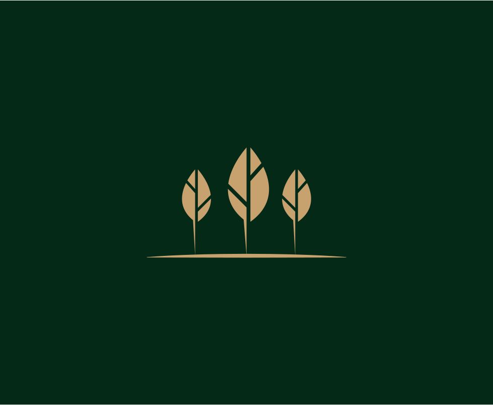 The logo of the BFBI - three gold trees, the taller in the middle, against a deep green background.